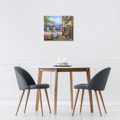 La Pastiche Cafe Italy with Black Crackle King Framed Oil Painting, 32 in x 28 in, Multicolor in Saudi Arabia
