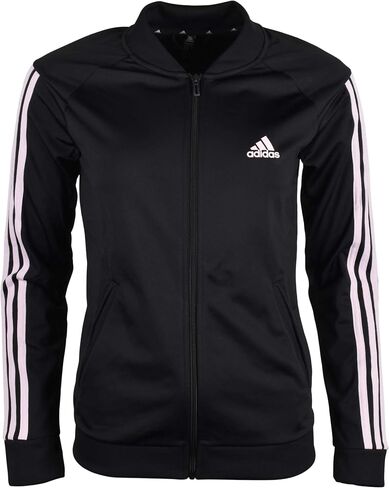 سترة رياضية للسيدات من adidas Essentials Tricot 3-Stripe بسحاب كامل - أسود/وردي - XL in Saudi Arabia