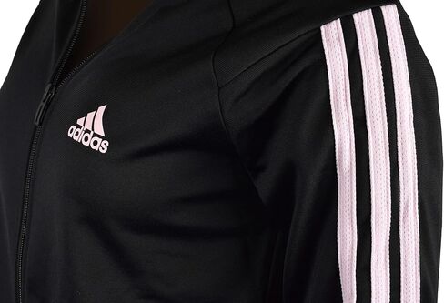 سترة رياضية للسيدات من adidas Essentials Tricot 3-Stripe بسحاب كامل - أسود/وردي - XL in Saudi Arabia