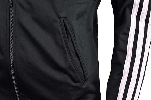 سترة رياضية للسيدات من adidas Essentials Tricot 3-Stripe بسحاب كامل - أسود/وردي - XL in Saudi Arabia