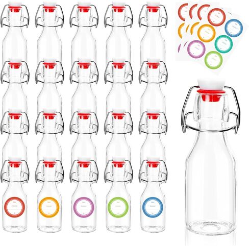 20 عبوة من الزجاجات الزجاجية ذات الوجه العلوي، 3.38 أونصة/100 مل زجاجة زجاجية صغيرة متأرجحة، زجاجات مشروبات كحولية صغيرة شفافة، وعاء تزيين للحرف اليدوية والهدايا وحفلات الزفاف in Kuwait