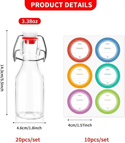 20 عبوة من الزجاجات الزجاجية ذات الوجه العلوي، 3.38 أونصة/100 مل زجاجة زجاجية صغيرة متأرجحة، زجاجات مشروبات كحولية صغيرة شفافة، وعاء تزيين للحرف اليدوية والهدايا وحفلات الزفاف in Kuwait