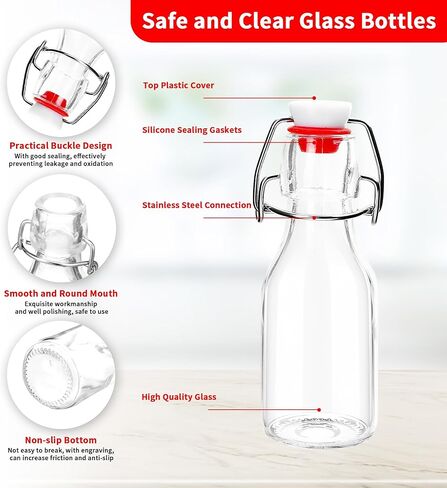 20 عبوة من الزجاجات الزجاجية ذات الوجه العلوي، 3.38 أونصة/100 مل زجاجة زجاجية صغيرة متأرجحة، زجاجات مشروبات كحولية صغيرة شفافة، وعاء تزيين للحرف اليدوية والهدايا وحفلات الزفاف in Kuwait