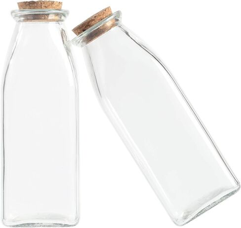 زجاجة زجاجية مزخرفة من ماجيك سيزون مع سدادات من الفلين (زجاجات مربعة سعة 11 أونصة / قطعتين) in Kuwait