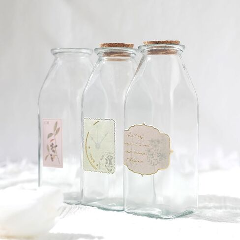 زجاجة زجاجية مزخرفة من ماجيك سيزون مع سدادات من الفلين (زجاجات مربعة سعة 11 أونصة / قطعتين) in Kuwait