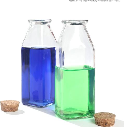 زجاجة زجاجية مزخرفة من ماجيك سيزون مع سدادات من الفلين (زجاجات مربعة سعة 11 أونصة / قطعتين) in Kuwait
