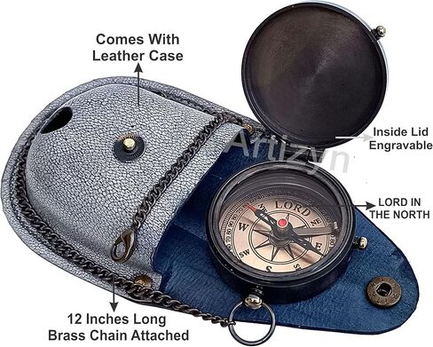 GOD is with You Wherever You GO Joshua 1:9 Engraved Compass with ‎Leather Case, Brass Camping Compass, Gift Compass, Graduation Day Gift for Son, Father, Love, Sister, Husband, Wife, Fiancé, Fiancée. in Kuwait