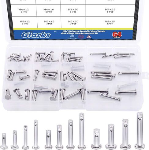 Glarks 64Pcs 12 Sizes 304 Stainless Steel Flat Head Single Hole Clevis Pins Assortment Kit in Saudi Arabia