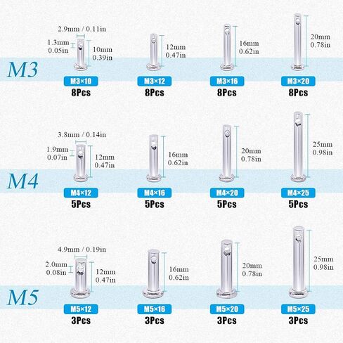 Glarks 64Pcs 12 Sizes 304 Stainless Steel Flat Head Single Hole Clevis Pins Assortment Kit in Saudi Arabia