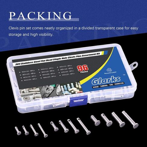 Glarks 64Pcs 12 Sizes 304 Stainless Steel Flat Head Single Hole Clevis Pins Assortment Kit in Saudi Arabia