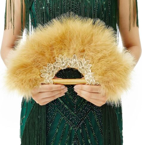 BABEYOND 1920s Marabou Feather Fan - مروحة يدوية عتيقة باقة ريش الزفاف وصيفات الشرف لحفل الزفاف (أبيض) in Saudi Arabia