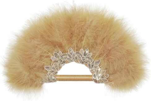 BABEYOND 1920s Marabou Feather Fan - مروحة يدوية عتيقة باقة ريش الزفاف وصيفات الشرف لحفل الزفاف (أبيض) in Saudi Arabia