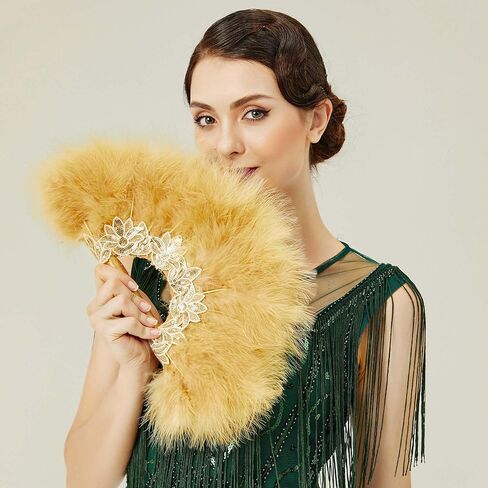 BABEYOND 1920s Marabou Feather Fan - مروحة يدوية عتيقة باقة ريش الزفاف وصيفات الشرف لحفل الزفاف (أبيض) in Saudi Arabia