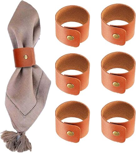 6 قطع من حلقات المناديل الجلدية لعيد الشكر، حامل مناديل ريفي لتزيين الطاولة، حلقات منديل جلدية بنية لمزرعة عيد الميلاد وحفلات الزفاف وعيد الشكر in Kuwait