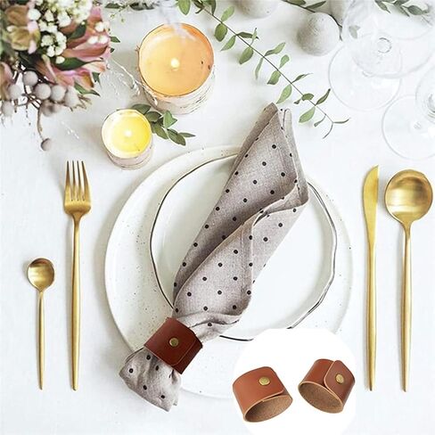 6 قطع من حلقات المناديل الجلدية لعيد الشكر، حامل مناديل ريفي لتزيين الطاولة، حلقات منديل جلدية بنية لمزرعة عيد الميلاد وحفلات الزفاف وعيد الشكر in Kuwait