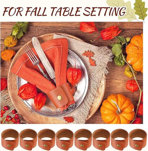 6 قطع من حلقات المناديل الجلدية لعيد الشكر، حامل مناديل ريفي لتزيين الطاولة، حلقات منديل جلدية بنية لمزرعة عيد الميلاد وحفلات الزفاف وعيد الشكر in Kuwait