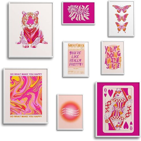 ديكور غرفة TwoDays Preppy باللونين الوردي والبرتقالي الجمالي، مطبوعات فنية جدارية كلاسيكية عصرية لشقة الفتيات، ملصقات تأكيد لغرفة النوم (أحجام متعددة، 8 بوصة × 10 بوصة أكبر، مجموعة من 8، غير مؤطرة) in Kuwait