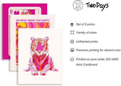 ديكور غرفة TwoDays Preppy باللونين الوردي والبرتقالي الجمالي، مطبوعات فنية جدارية كلاسيكية عصرية لشقة الفتيات، ملصقات تأكيد لغرفة النوم (أحجام متعددة، 8 بوصة × 10 بوصة أكبر، مجموعة من 8، غير مؤطرة) in Kuwait