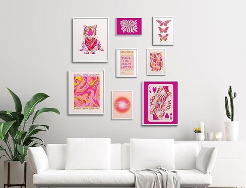 ديكور غرفة TwoDays Preppy باللونين الوردي والبرتقالي الجمالي، مطبوعات فنية جدارية كلاسيكية عصرية لشقة الفتيات، ملصقات تأكيد لغرفة النوم (أحجام متعددة، 8 بوصة × 10 بوصة أكبر، مجموعة من 8، غير مؤطرة) in Kuwait