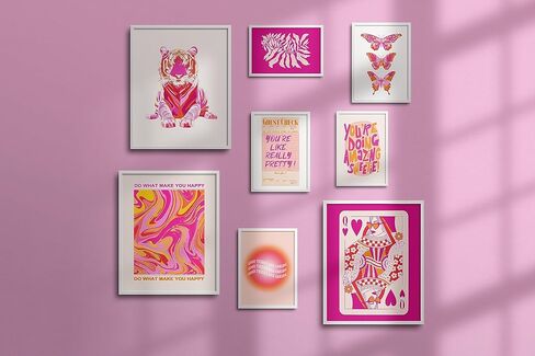 ديكور غرفة TwoDays Preppy باللونين الوردي والبرتقالي الجمالي، مطبوعات فنية جدارية كلاسيكية عصرية لشقة الفتيات، ملصقات تأكيد لغرفة النوم (أحجام متعددة، 8 بوصة × 10 بوصة أكبر، مجموعة من 8، غير مؤطرة) in Kuwait