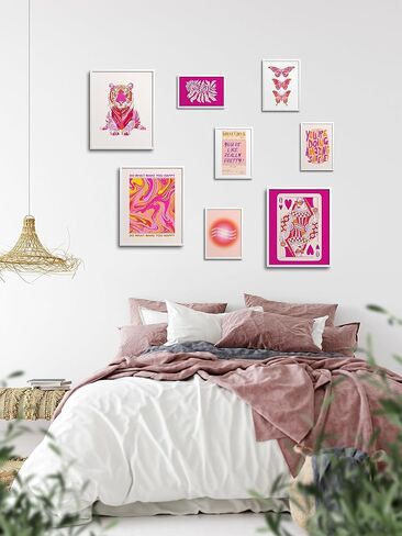 ديكور غرفة TwoDays Preppy باللونين الوردي والبرتقالي الجمالي، مطبوعات فنية جدارية كلاسيكية عصرية لشقة الفتيات، ملصقات تأكيد لغرفة النوم (أحجام متعددة، 8 بوصة × 10 بوصة أكبر، مجموعة من 8، غير مؤطرة) in Kuwait