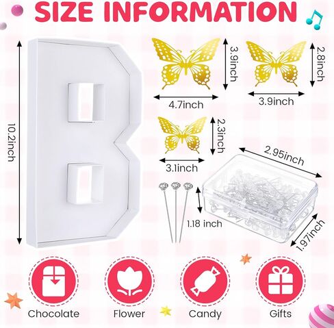 مجموعة علب هدايا فارغة من الورق المقوى مقاس 10.2 بوصة قابلة للملء من Baby Charcuterie مع 24 قطعة من ديكور الحائط على شكل فراشة ذهبية ثلاثية الأبعاد، 4 قطع من مصابيح LED، 1 صندوق دبابيس ماسية لديكور حمام الطفل in Kuwait