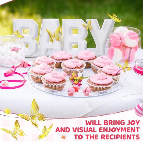 مجموعة علب هدايا فارغة من الورق المقوى مقاس 10.2 بوصة قابلة للملء من Baby Charcuterie مع 24 قطعة من ديكور الحائط على شكل فراشة ذهبية ثلاثية الأبعاد، 4 قطع من مصابيح LED، 1 صندوق دبابيس ماسية لديكور حمام الطفل in Kuwait