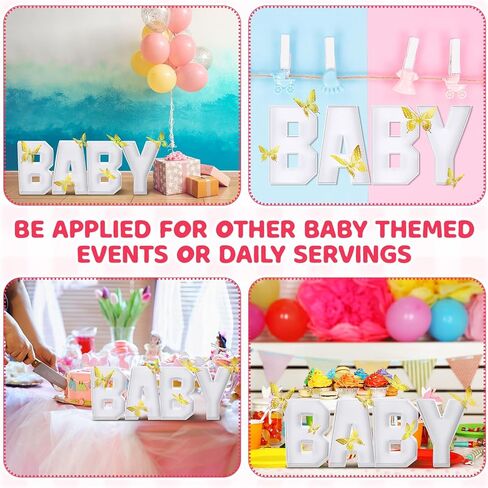 مجموعة علب هدايا فارغة من الورق المقوى مقاس 10.2 بوصة قابلة للملء من Baby Charcuterie مع 24 قطعة من ديكور الحائط على شكل فراشة ذهبية ثلاثية الأبعاد، 4 قطع من مصابيح LED، 1 صندوق دبابيس ماسية لديكور حمام الطفل in Kuwait