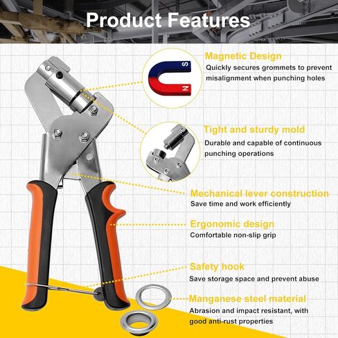 مجموعة أدوات جروميت، 3/8 بوصة آلة الضغط على الثقوب اليدوية للأجهزة اللوحية، ثقب ثقب للقماش القماشي، لافتة جلدية من القماش، مع 400 قطعة حلقة معدنية 10 مم in Kuwait