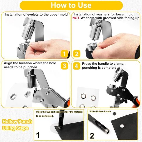 مجموعة أدوات جروميت، 3/8 بوصة آلة الضغط على الثقوب اليدوية للأجهزة اللوحية، ثقب ثقب للقماش القماشي، لافتة جلدية من القماش، مع 400 قطعة حلقة معدنية 10 مم in Kuwait