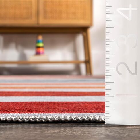 سجادة منطقة الأطفال NuLOOM مخططة ملونة وقابلة للغسل في الغسالة، مقاس 7x9، متعددة الألوان in Saudi Arabia