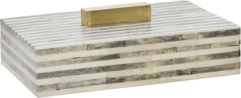 Sagebrook Home 9" Bone Rectangular Box - Light Gray and Gold Wooden Storage Box - Contemporary Decorative Box for Jewelry, Photos, Trinkets, Supplies in Saudi Arabia