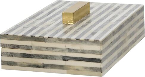 Sagebrook Home 9" Bone Rectangular Box - Light Gray and Gold Wooden Storage Box - Contemporary Decorative Box for Jewelry, Photos, Trinkets, Supplies in Saudi Arabia