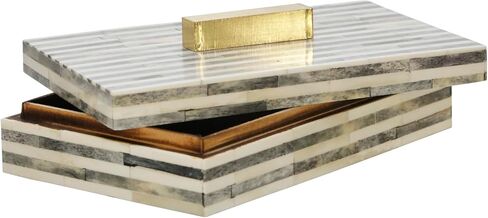 Sagebrook Home 9" Bone Rectangular Box - Light Gray and Gold Wooden Storage Box - Contemporary Decorative Box for Jewelry, Photos, Trinkets, Supplies in Saudi Arabia