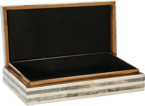 Sagebrook Home 9" Bone Rectangular Box - Light Gray and Gold Wooden Storage Box - Contemporary Decorative Box for Jewelry, Photos, Trinkets, Supplies in Saudi Arabia