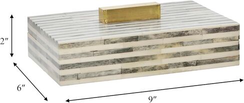 Sagebrook Home 9" Bone Rectangular Box - Light Gray and Gold Wooden Storage Box - Contemporary Decorative Box for Jewelry, Photos, Trinkets, Supplies in Saudi Arabia