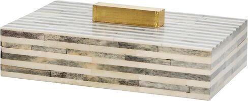 Sagebrook Home 9" Bone Rectangular Box - Light Gray and Gold Wooden Storage Box - Contemporary Decorative Box for Jewelry, Photos, Trinkets, Supplies in Saudi Arabia