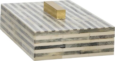 Sagebrook Home 9" Bone Rectangular Box - Light Gray and Gold Wooden Storage Box - Contemporary Decorative Box for Jewelry, Photos, Trinkets, Supplies in Saudi Arabia