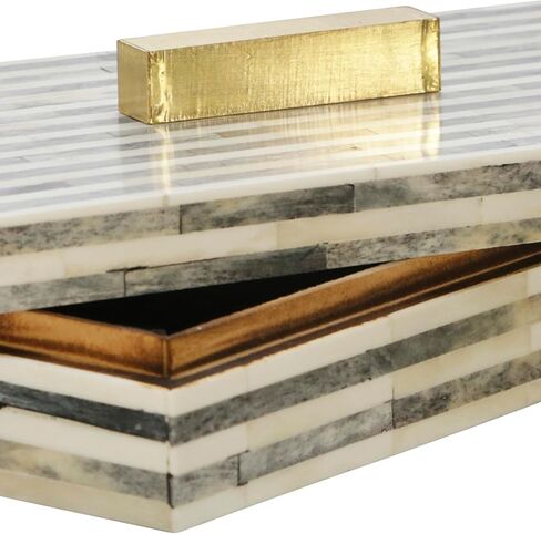 Sagebrook Home 9" Bone Rectangular Box - Light Gray and Gold Wooden Storage Box - Contemporary Decorative Box for Jewelry, Photos, Trinkets, Supplies in Saudi Arabia