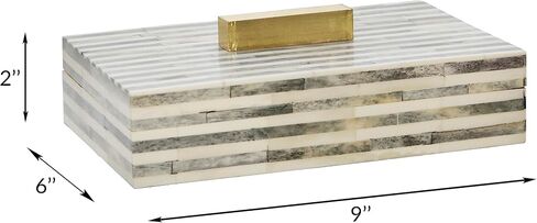 Sagebrook Home 9" Bone Rectangular Box - Light Gray and Gold Wooden Storage Box - Contemporary Decorative Box for Jewelry, Photos, Trinkets, Supplies in Saudi Arabia