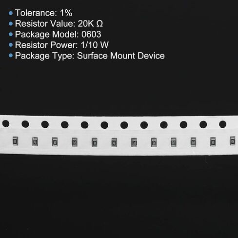 PATIKIL 0603 Chip Resistor, 100 Pack 20K Ohm 1% Tolerance 1/10W Surface Mount Device Thick Film Resistor Kits for Electronic Product in Saudi Arabia