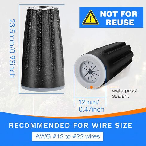 100 Pieces Waterproof Wire Electrical Connectors Black Waterproof Wire Nuts Outdoor Seal Electrical Twist Nuts Caps Cable Terminal Connector for Landscape Light, Irrigation Valves (0.93x0.47Inch) in Kuwait