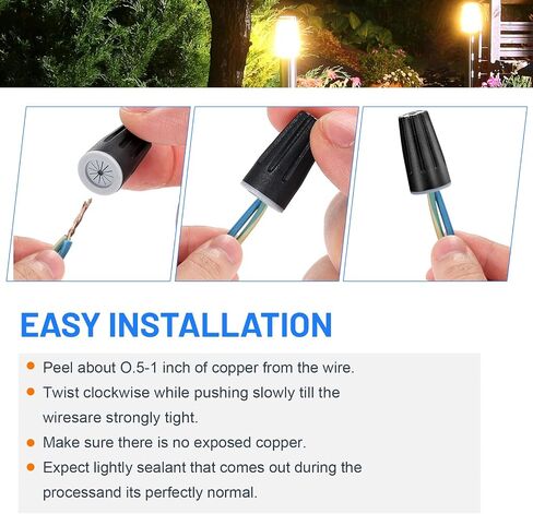 100 Pieces Waterproof Wire Electrical Connectors Black Waterproof Wire Nuts Outdoor Seal Electrical Twist Nuts Caps Cable Terminal Connector for Landscape Light, Irrigation Valves (0.93x0.47Inch) in Kuwait