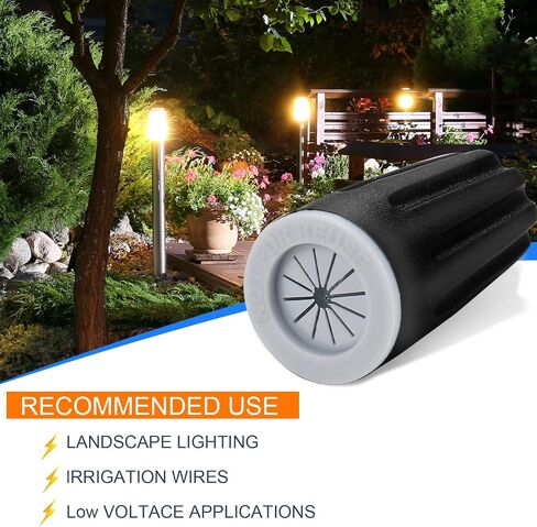 100 Pieces Waterproof Wire Electrical Connectors Black Waterproof Wire Nuts Outdoor Seal Electrical Twist Nuts Caps Cable Terminal Connector for Landscape Light, Irrigation Valves (0.93x0.47Inch) in Kuwait
