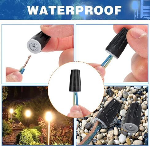 100 Pieces Waterproof Wire Electrical Connectors Black Waterproof Wire Nuts Outdoor Seal Electrical Twist Nuts Caps Cable Terminal Connector for Landscape Light, Irrigation Valves (0.93x0.47Inch) in Kuwait