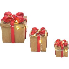 Department 56 Accessories for Village Collections Golden Christmas Festive Gift Boxes Lit Animated Figurine, 2.25 Inch, Gold and Red