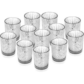 Set of 6 Mercury Round Speckled Gold Votive Candle Holders, Elegant Glass Gold Tealight Candle Holders for Table Centerpieces, Candlelight dinner, Holiday Season Decorations, Weddings(Gold, 6 pcs)