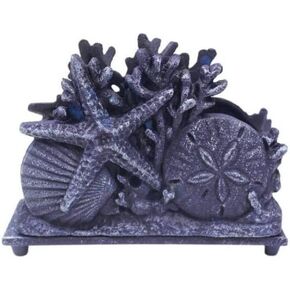 حامل مناديل صدف ريفي من الحديد الزهر باللون الأزرق الداكن مقاس 7 بوصات - ديكور بحري - Coastal Liv in Kuwait