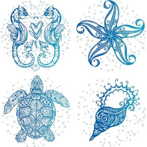 GORGECRAFT 4 Styles Sea Animal Window Decals Static Sea Turtle Conch Sea Horse Starfish Glass Sliding Door Sticker Waterproof Ocean Bedroom Bathroom Decals for Prevent Stop Birds Dogs Pets Strikes