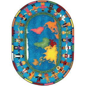 Joy Carpets Kid Essentials Inspirational Let The Children Come Area Rug, Multicolored, 7'8" x 10'9" Oval